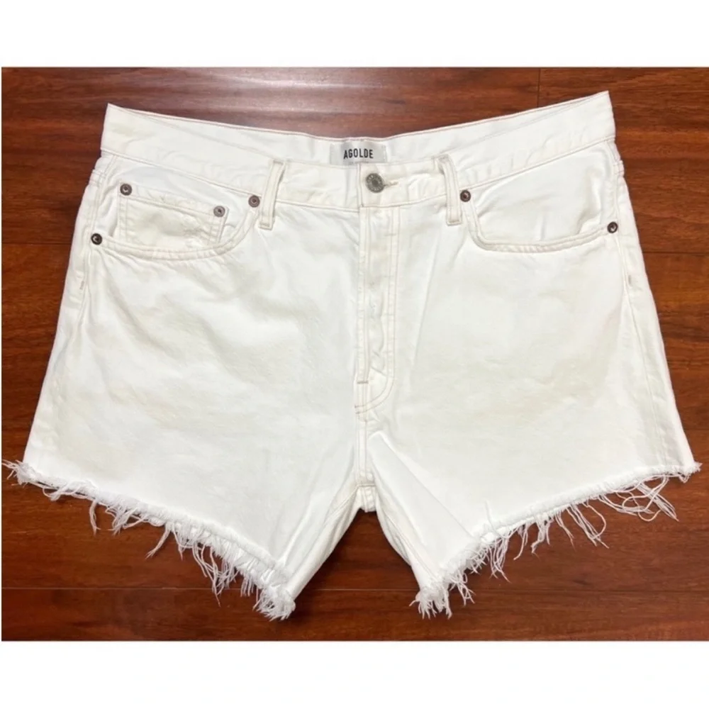 AGOLDE 90s Organic Cotton Denim High Rise Fray Hem Cutoff Relaxed Jean Shorts 30